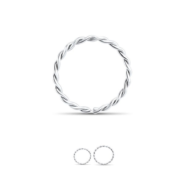 925 Sterling Silver Seamless Nose Ring Continuous Twisted Hoop 1/4", 5/16" 22 Gauge