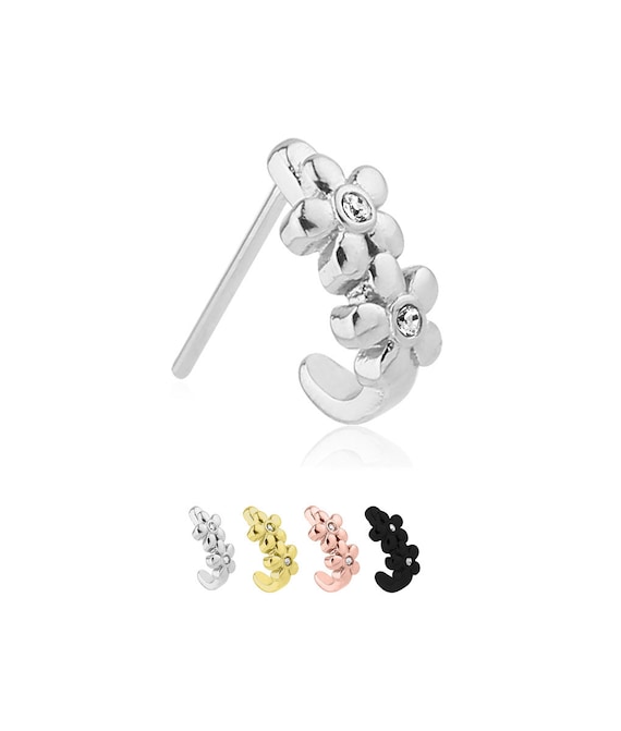 316L Surgical Steel Easy Bend White Flower CZ Nose Hoop 316L Surgical Steel Easy Bend White Flower CZ Nose Hoop