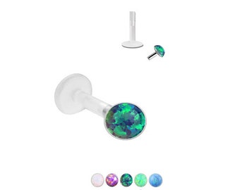 925 Sterling Silver Bioflex Labret Style Nose Monroe Stud Synthetic Opal - Choose Your Color, Size and Gauge 16G 18G