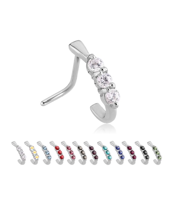 316L Surgical Steel White Stone L Shape Bent Nose Pin Ring 316L Surgical Steel White Stone L Shape Bent Nose Pin Ring