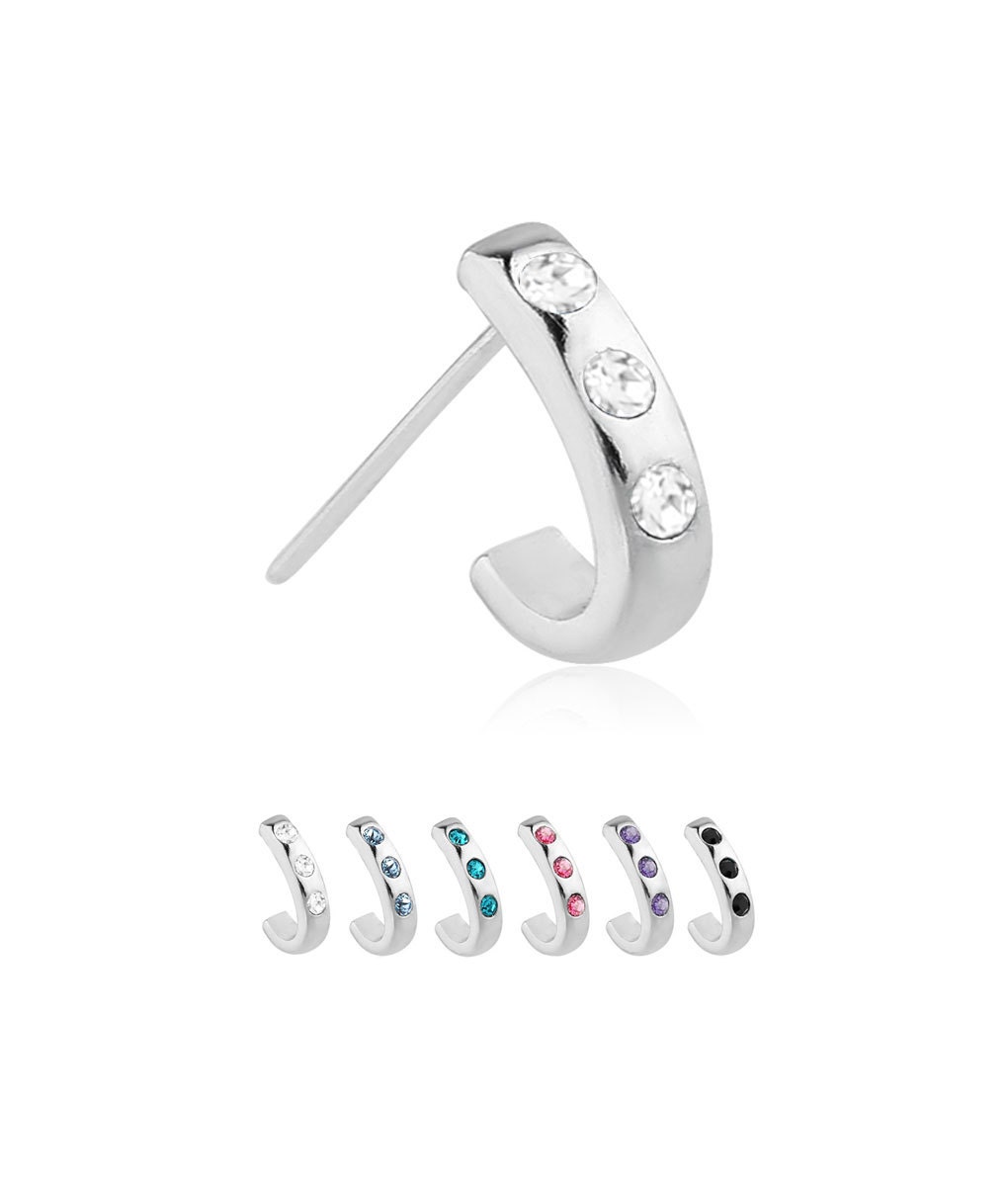 Surgical Steel CZ L-Bend Nose Ring Crawler Stud - 20G, 6mm, 3 Stone (Body Piercing)