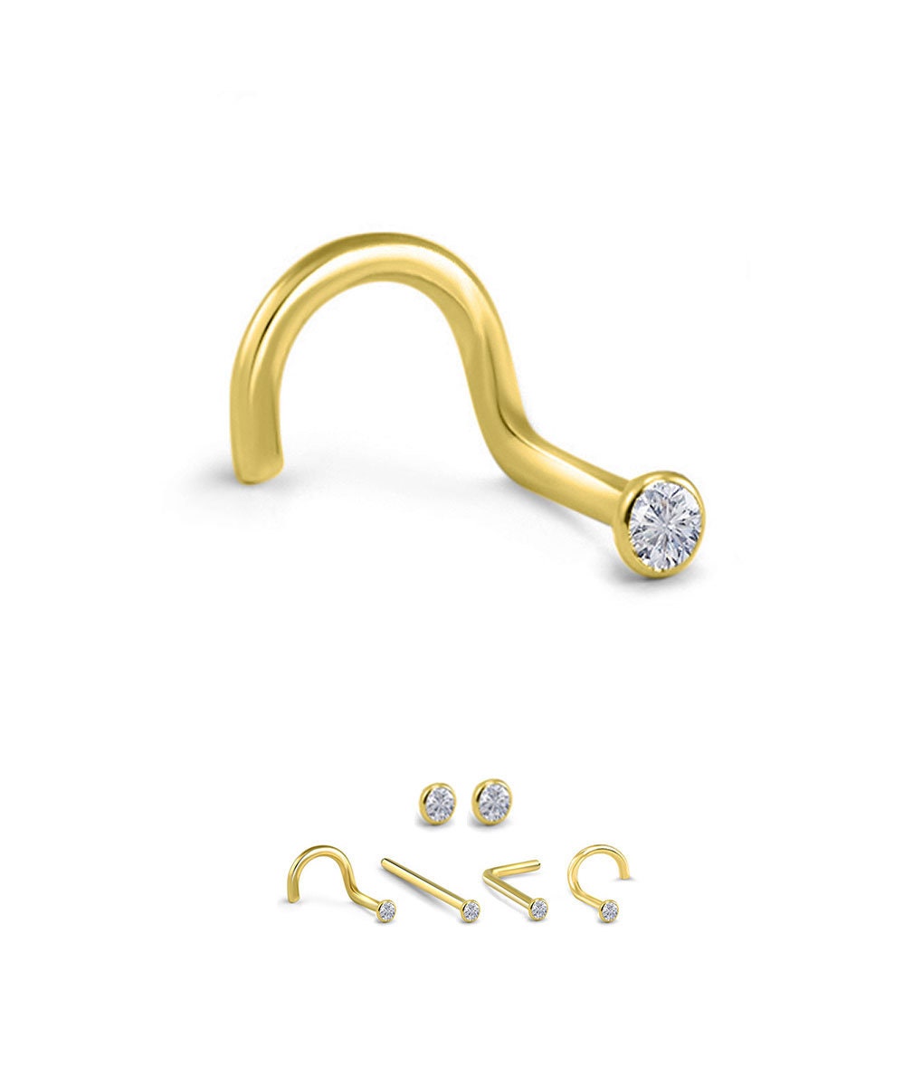 Gold Plated 316L Surgical Steel Nose Screw Straight L Bend Ring 1.5mm Disc 20G Gold Plated 316L Surgical Steel Nose Screw Straight L Bend Ring 1.5mm Disc 20G