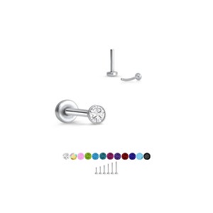 316 Stainless Steel Labret Style Nose Ring Monroe Stud Threadless Push Pin 1mm Glued CZ.  5mm 6mm 7mm 8mm 9mm 10mm Post Length 20G 18G