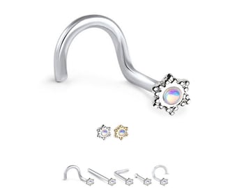 316L Surgical Steel or Gold Plated, Nose Ring, Stud, Screw, L Bend or Nose Bone, Snowflake Flower. Choose Your Color & Style, 20G.