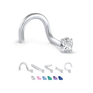 316L Surgical Steel Nose Ring, Stud, Screw or L Bend, 2mm Square. Choose Your Color Style and Gauge 18G, 20G 22G. Backing Included.