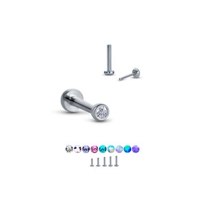Titanium Labret Style Nose Ring Monroe Stud Threadless Push Pin 1.5mm Gem  5/32" 3/16" 1/4" 5/16" 11/32" 3/8" 20G 18G 16G