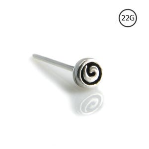 925 Sterling Silver Straight Nose Stud Ring 3mm Swirl 22G. FREE Backing.