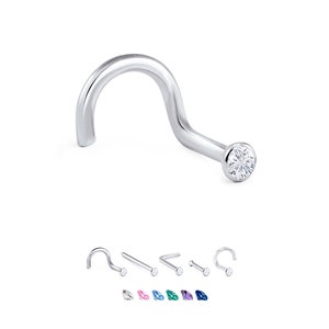 Clou de nez droit en argent sterling 925, coude en L, vis de narine, anneau pour os du nez 1 mm CZ 22G. Support GRATUIT.