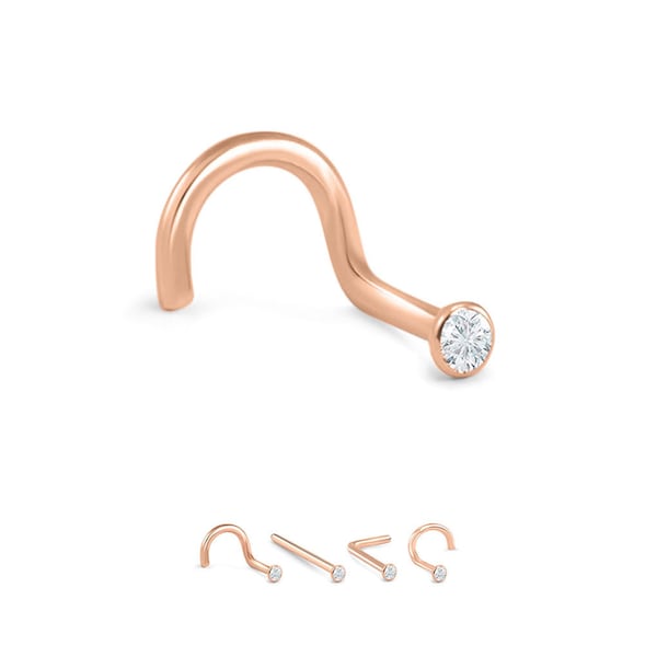 Rose Gold PVD Coated 316L Surgical Steel Clear Bezel Set CZ - Choose Your Size, Style & Gauge 18G 20G 22G FREE Backing