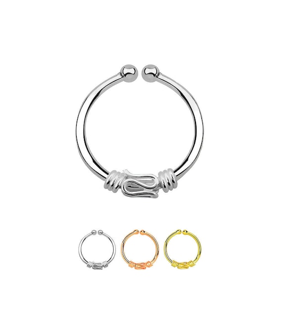 Fake Faux Clip On Tribal 925 Sterling Silver 3 Wire Nose Hoop Ring Fake Faux Clip On Tribal 925 Sterling Silver 3 Wire Nose Hoop Ring