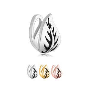 925 Sterling Silver Fake Nose Hugger Faux Nose Ring Non Pierced Clip On Leaf. Gold Plated, Rose Gold Plated or Silver
