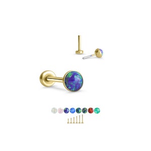 316 Stainless Steel, Yellow Gold Plated Labret Nose Ring Monroe Stud Threadless Push Pin 2.5mm Opal Glued. 5mm 6mm 7mm 8mm 9mm 10mm Posts.