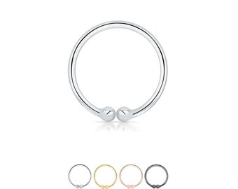 925 Sterling Silver, Gold or Rose Gold Plated, Black Fake Septum Faux Nose Ring Non Pierced Clip On Hoop 1/4" or 5/16" 22G