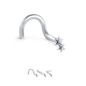 May include: Silver nose ring with a double star design. The ring is made of surgical steel and is available in a variety of sizes.