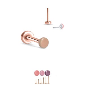 316 Stainless Steel, Rose Gold Plated Labret Nose Ring Monroe Stud Threadless Push Pin 2mm Skin Tone Disc. 20G 18G 16G