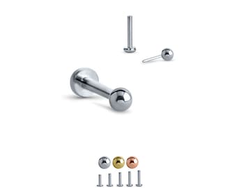 Acier Chirurgical 316L, Or Jaune ou Or Rose Style Labret Anneau de Nez Goujon Filetage Push Pin Post 1.5mm, 2mm, 2.5mm, 3mm Ball 20G, 18G, 16G