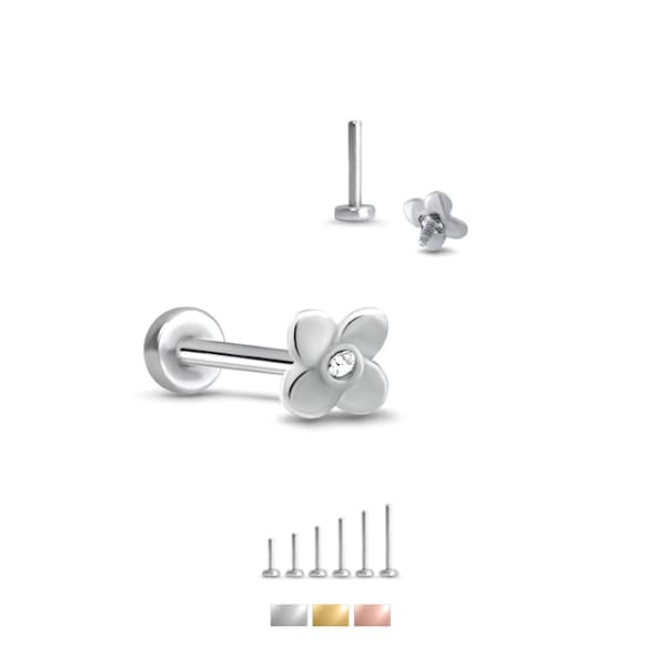316L Surgical Steel Labret Style Nose Monroe Stud Screw Post Flower - Choose Your Color, Size and Gauge 16G 18G