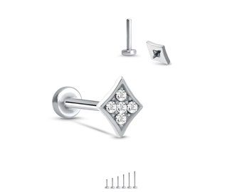 316L Surgical Steel Labret Style Nose Monroe Stud Screw Post Diamond Cluster - Choose Your Size and Gauge 16G 18G