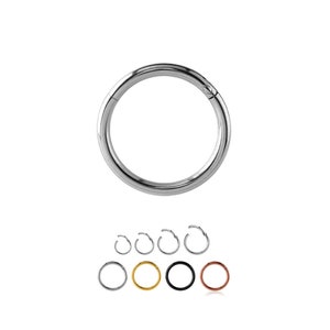 316L Surgical Steel Septum Clicker Ear Cartilage Helix Daith Hoop Nose Ring Hinged 1/4" 9/32", 5/16", 3/8" Black, Gold, Rose Gold, Steel 16G