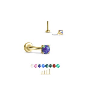 316 Stainless Steel Yellow Gold Plated Labret Nose Ring Monroe Stud Threadless Push Pin 2mm Opal.  5mm 6mm 7mm 8mm 9mm 10mm. 20G 18G 16G