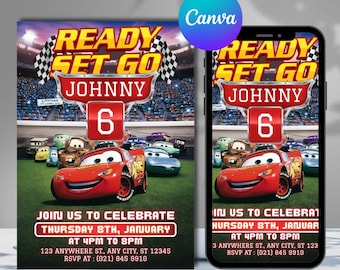 Cars Birthday Invitation, Birthday Invitation, Lightning McQueen Invitation, Kids Birthday Invitation, Digital Invitation, Canva Editable
