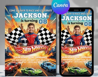 Hot Wheels Birthday Invitation: Race Car Party, wheels invitation, boy birthday invitation template, Editable Template (Digital Download)