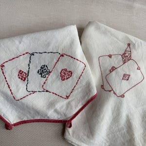 Vintage Hand Embroidered Card Table Covers Set of Two Poker Bridge Game Cloths