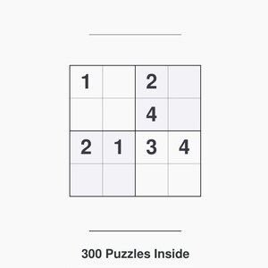 May include: A white rectangular book cover titled Tiny Thinker Safari Sudoku, featuring a 4x4 grid with numbers 1, 2, 3, and 4. The text indicates 300 puzzles inside, categorized as 180 easy and 120 medium, published by GlobalDigitalWorld.