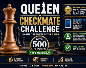 Queen Checkmate in One Move | 500 Chess Puzzles | Beginner Worksheets