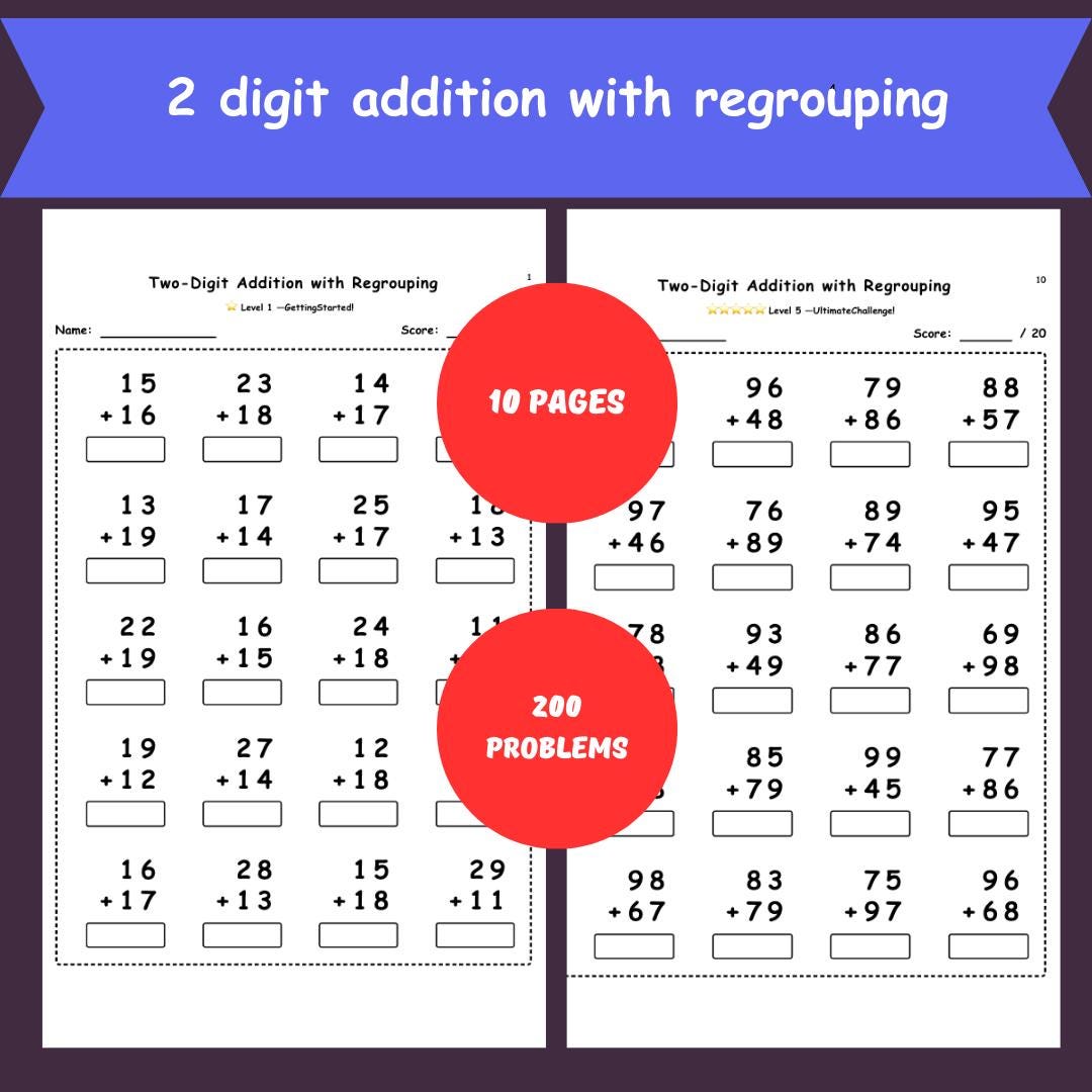 2 Digit Addition With Regrouping Worksheets – 10 Printable A4 Math ...