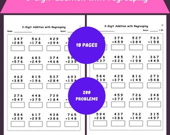 3 Digit Addition With Regrouping Worksheets – 200 Problems Printable PDF, Grade 2–3