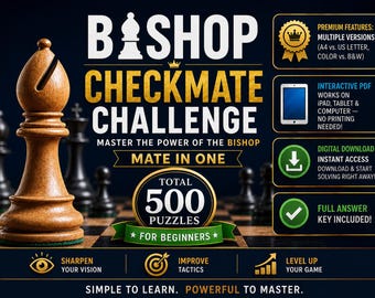 Bishop Checkmate in One Move | 500 Chess Puzzles | Beginner Worksheets