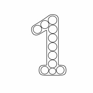 Puede incluir: Contorno negro del número uno, relleno de círculos. El número está en una fuente lúdica, con los círculos que añaden un elemento táctil. El diseño es simple y limpio, adecuado para fines educativos o decorativos.