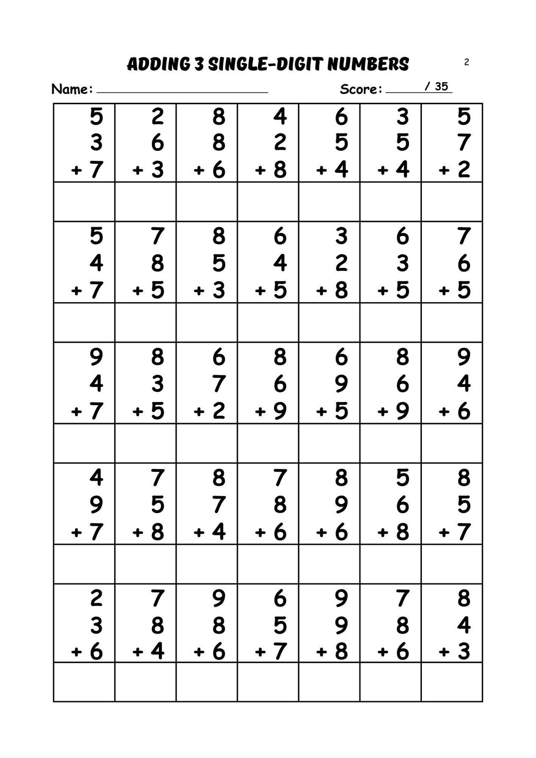 Addition Worksheet – Adding 3 Single-digit Numbers | Printable Math ...