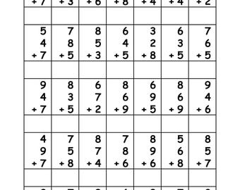 Addition Worksheet – Adding 3 Single-Digit Numbers | Printable Math Practice PDF | Instant download