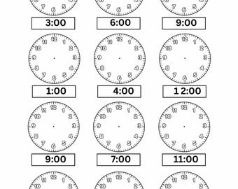 Telling Time Worksheets Kindergarten Grade 1 | Clock Reading Practice to the Hour | Analog Clock PDF