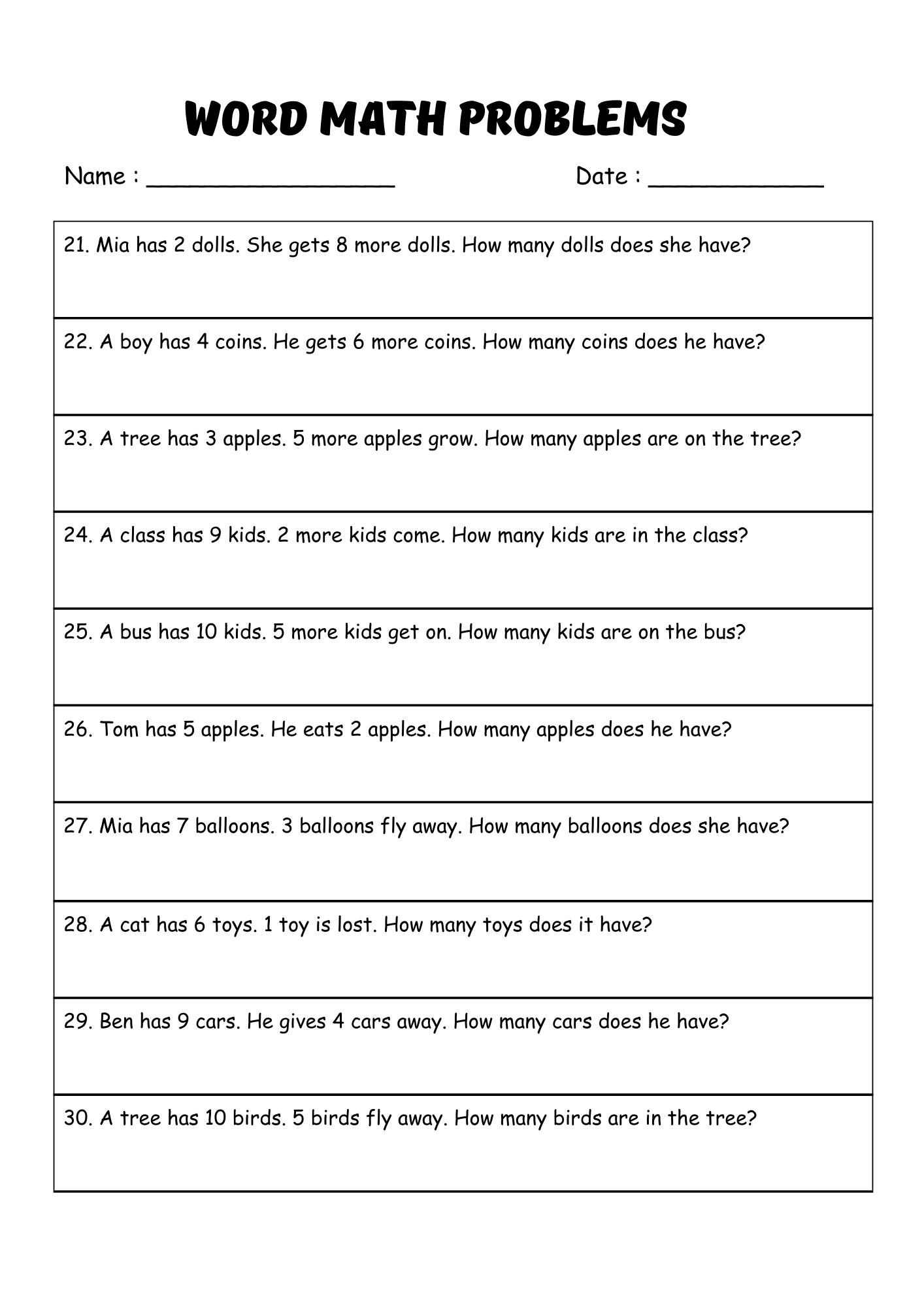 Kindergarten 1st Grade Math Word Problems | Addition Subtraction ...