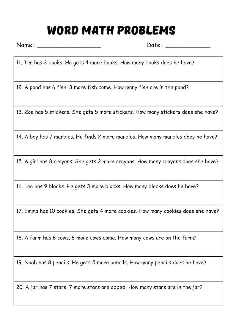 1st Math Problems Kindergarten 1st Grade Math Word Problems | Addition Subtraction ...