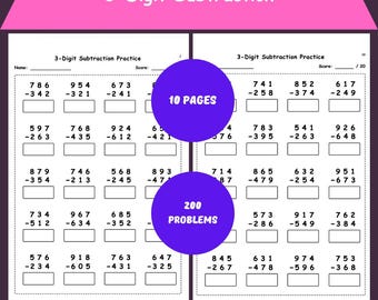 3-Digit Subtraction Worksheets | Grade 2-3 Math Practice Problems (PDF)