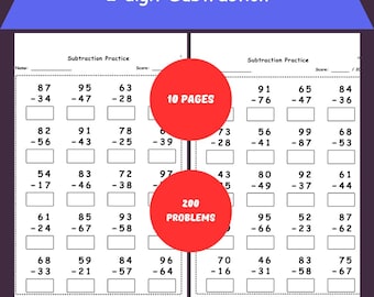 2-Digit Subtraction Worksheets | 1st and 2nd Grade | Math Fluency Drills | Homeschool Activity | Printable PDF