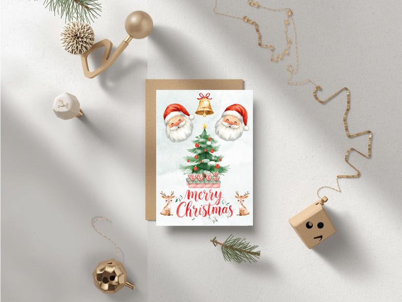 Editable Christmas Card Canva Template, 5x7 Digital Holiday Card, Santa ...