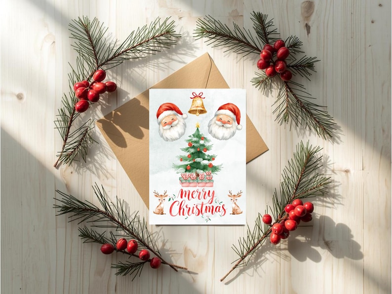 Editable Christmas Card Canva Template, 5x7 Digital Holiday Card, Santa ...