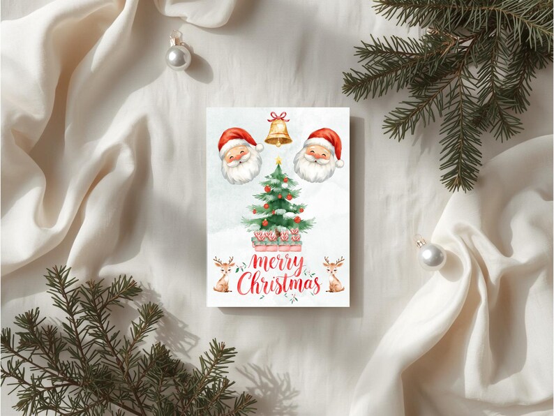 Editable Christmas Card Canva Template, 5x7 Digital Holiday Card, Santa ...