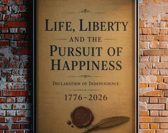 Life Liberty Happiness Wall Art, Declaration of Independence Vintage Poster Print