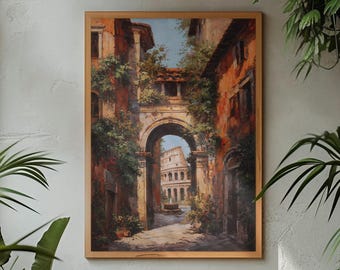 Cuadro de Roma, lámina vintage italiana para la decoración de un recibidor con estilo clásico.