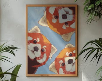 Red Panda Wall Art Funny Curious Red Pandas Print Cute Animal Poster Cozy Decor Gift