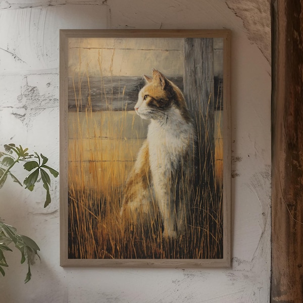 Barn Cat Wall Art, Vintage Farmhouse Print for Cozy Country Home Decor