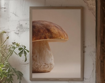 Porcini Mushroom Contemporary Wall Art, Minimal Boletus Fungi Fine Art Print