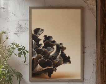 Black Trumpet Mushroom Minimal Organic Wall Art Dark Fungi Fine Art Print
