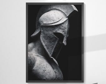 Spartan Helmet Sculpture Wall Art Dark Luxury Warrior Statue Print Masculine Decor Gift